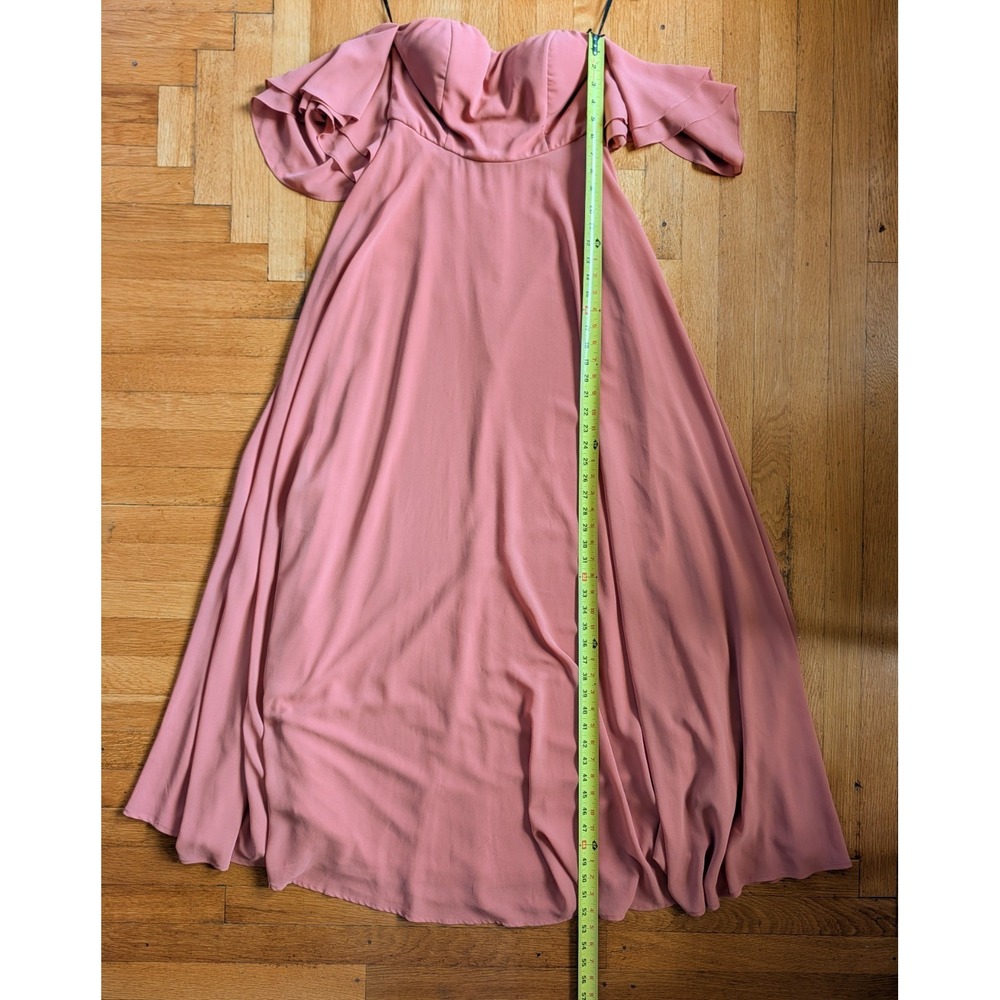 Lulus Abbington Gown Off Shoulder Flutter Sleeve Dusty Rose Chiffon Bridesmaid - Picture 15 of 16